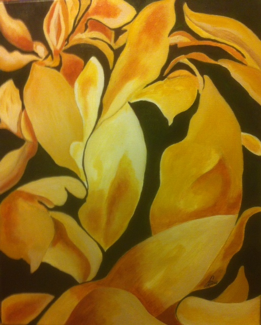 Golden Growth Floral acrylic painting