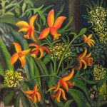 Orange Orchids 1, Botanical Acrylic Painting, Fine Art