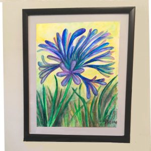 Ecuador Blue Wildflowers 2 Watercolor Art Print Framed and Matted